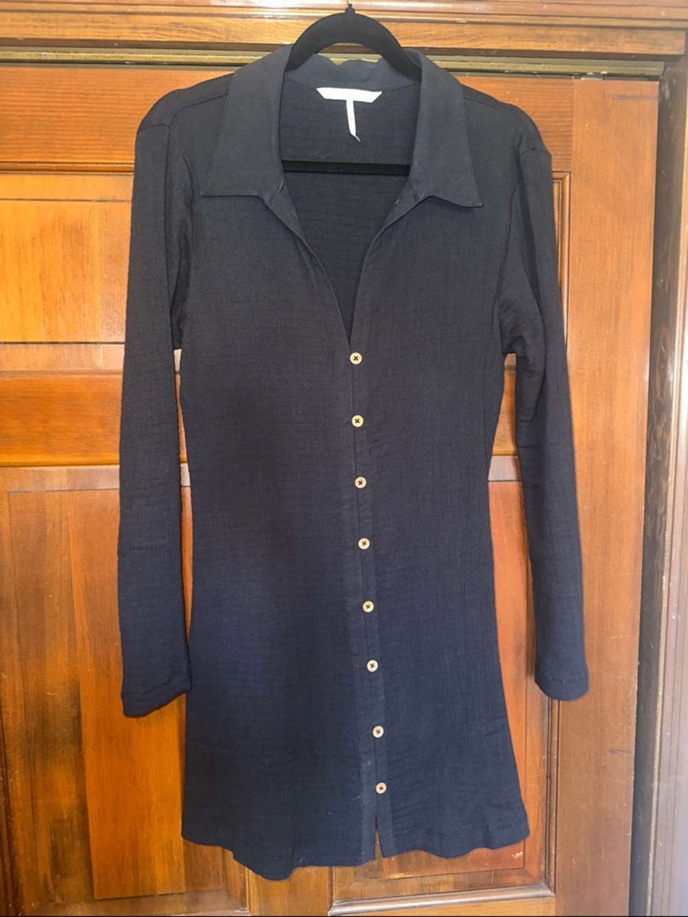 Free People Black Long-Sleeve Button-Front Dress